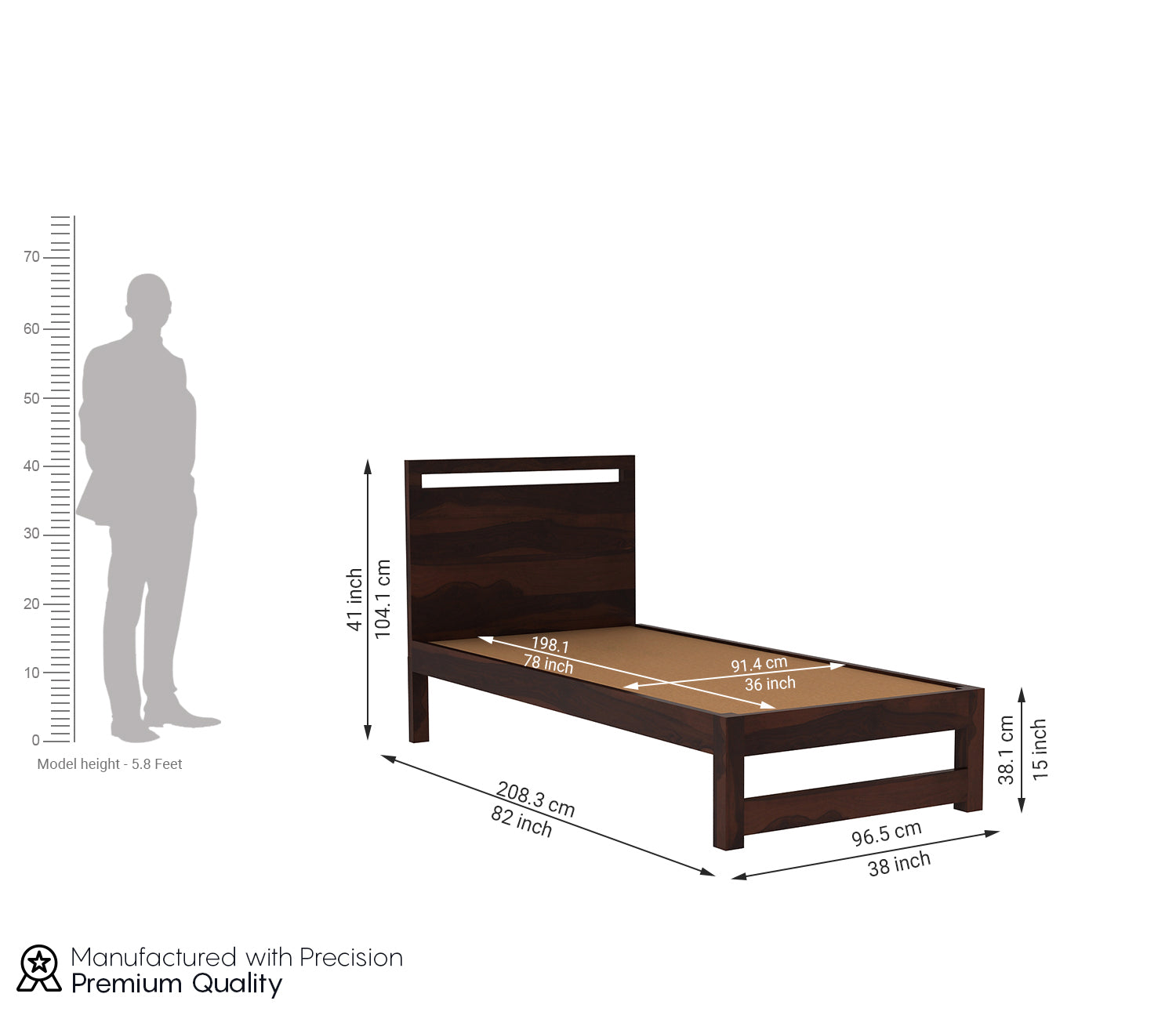 Craft D Art Sheesham Wood Single Bed Without Storage (Walnut Finish)