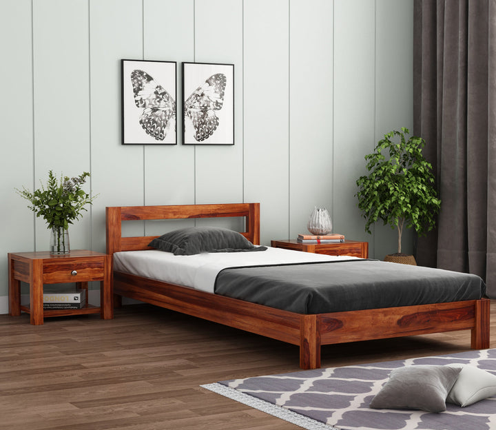 Craft D Art Sheesham Wood Single Bed Without Storage (Honey Finish)