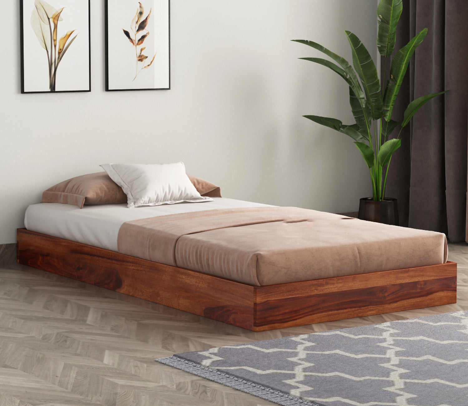 Craft D Art Sheesham Wood Single Bed Without Storage (Honey Finish)
