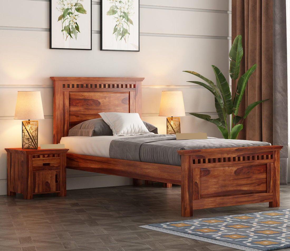 Craft D Art Sheesham Wood Single Bed Without Storage (Honey Finish)