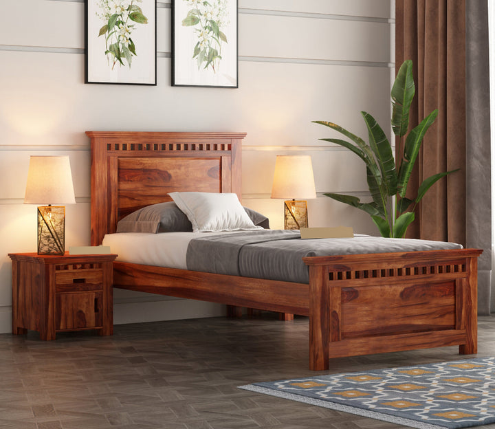 Craft D Art Sheesham Wood Single Bed Without Storage (Honey Finish)