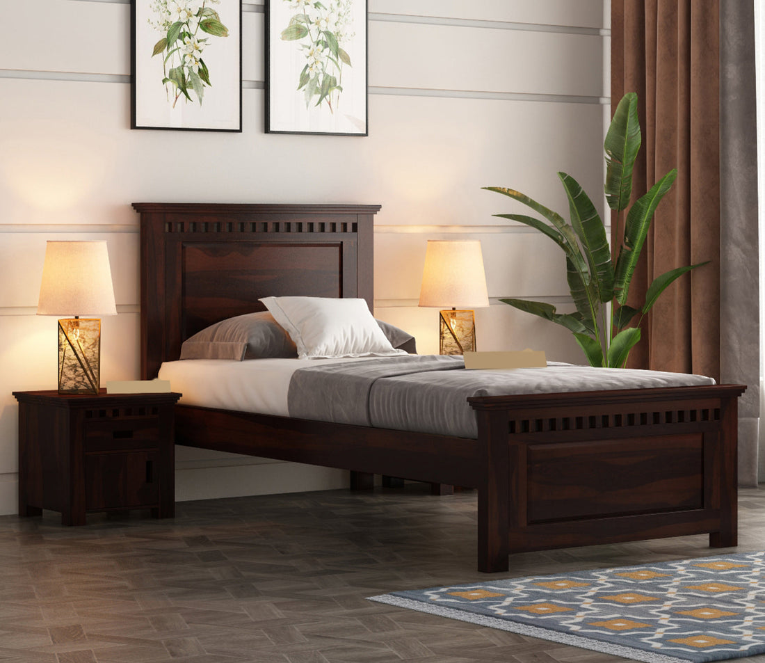 Craft D Art Sheesham Wood Single Bed Without Storage (Walnut Finish)