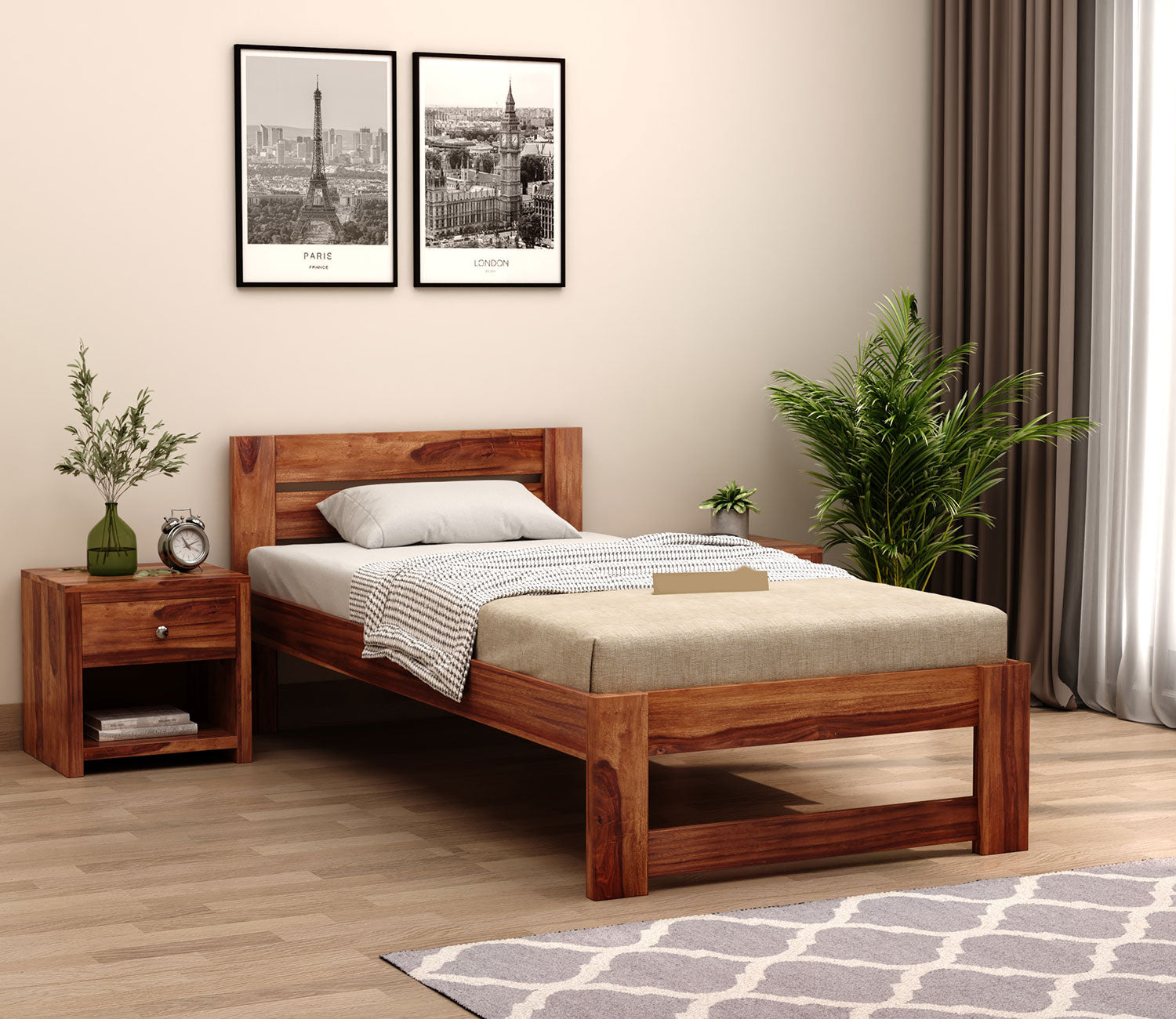Craft D Art Sheesham Wood Single Bed Without Storage (Honey Finish)