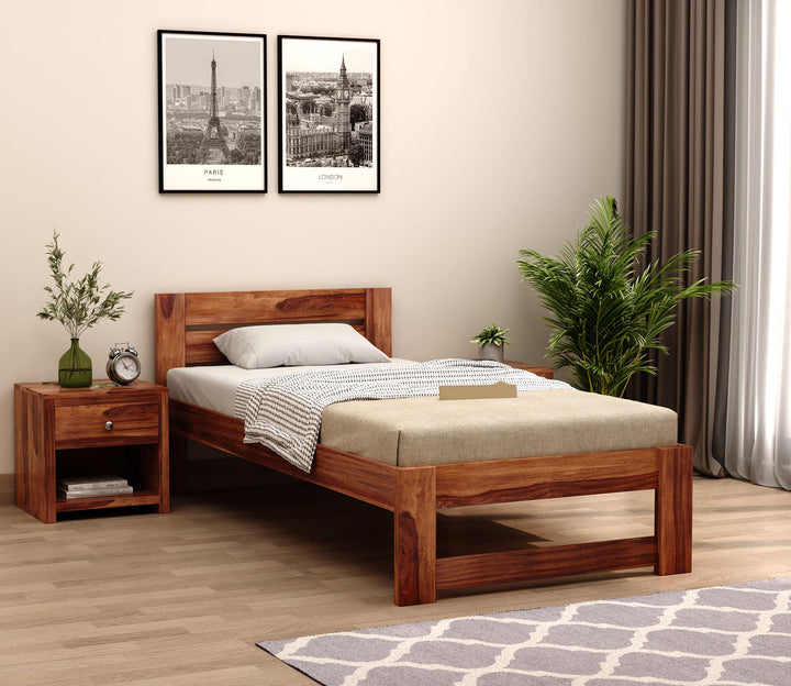 Craft D Art Sheesham Wood Single Bed Without Storage (Honey Finish)