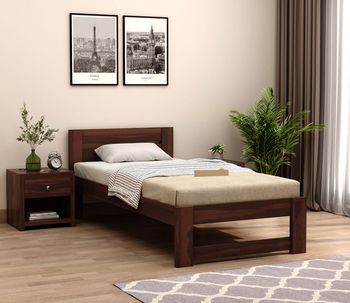 Craft D Art Sheesham Wood Single Bed Without Storage (Walnut Finish)