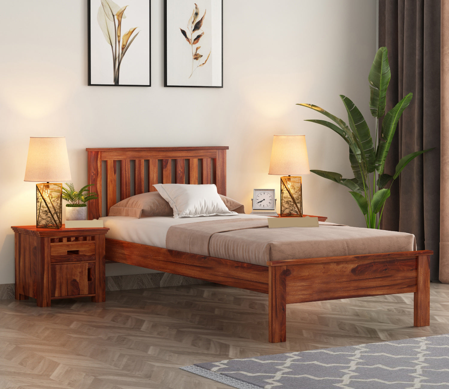 Craft D Art Sheesham Wood Single Bed Without Storage (Honey Finish)