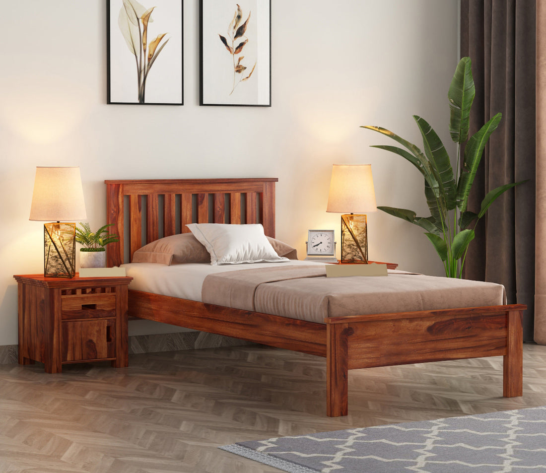 Craft D Art Sheesham Wood Single Bed Without Storage (Honey Finish)