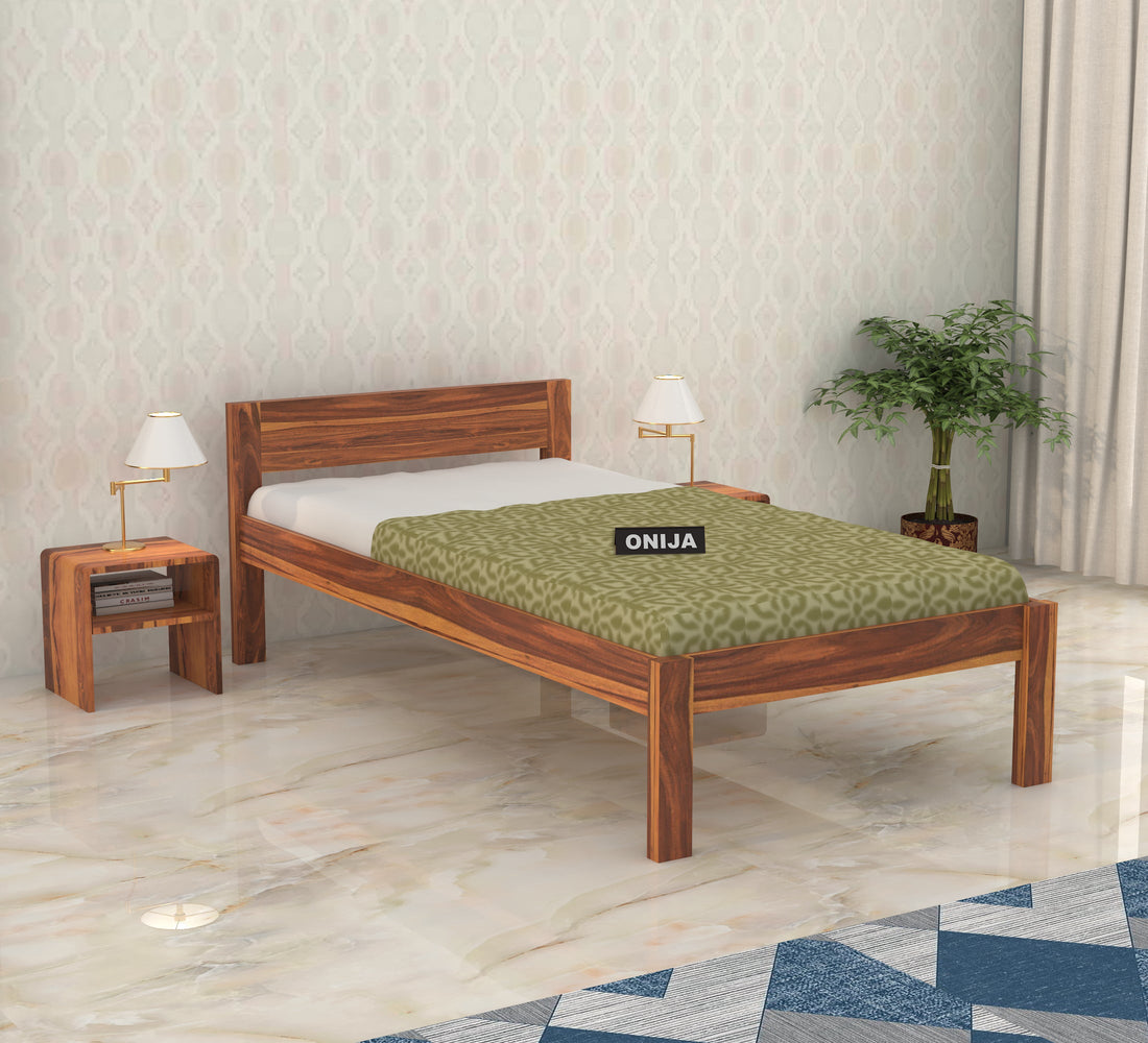 Craft D Art Sheesham Wood Single Bed Without Storage (Honey Finish)