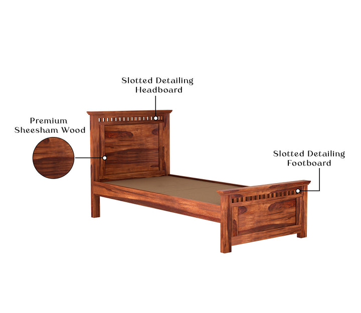 Craft D Art Sheesham Wood Single Bed Without Storage (Honey Finish)