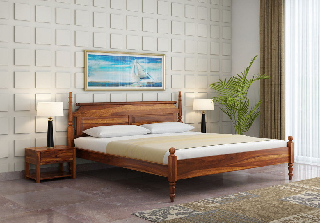 Craft D Art Sheesham Wood King Size Bed Without Storage (Honey Finish)