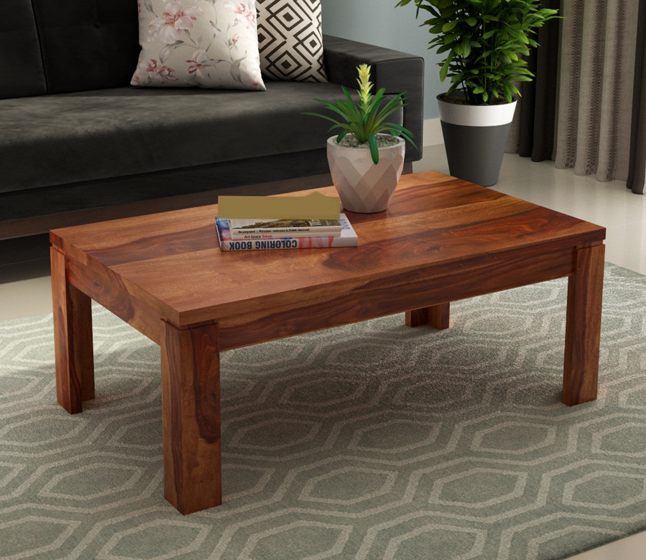 Craft D Art Sheesham Wood Center Table (Honey Finish)