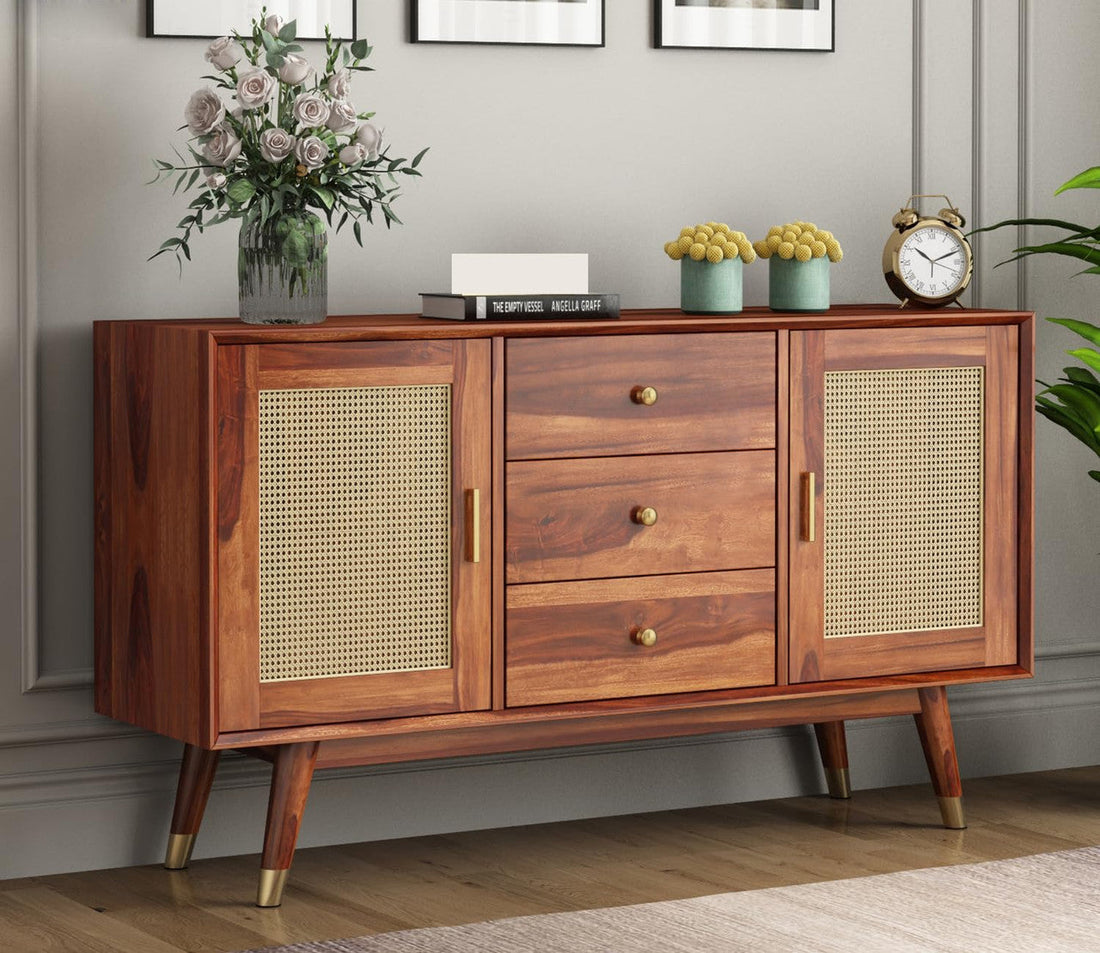 Zenthior Sheesham Wood Cabinet and Sideboard (Honey Finish)