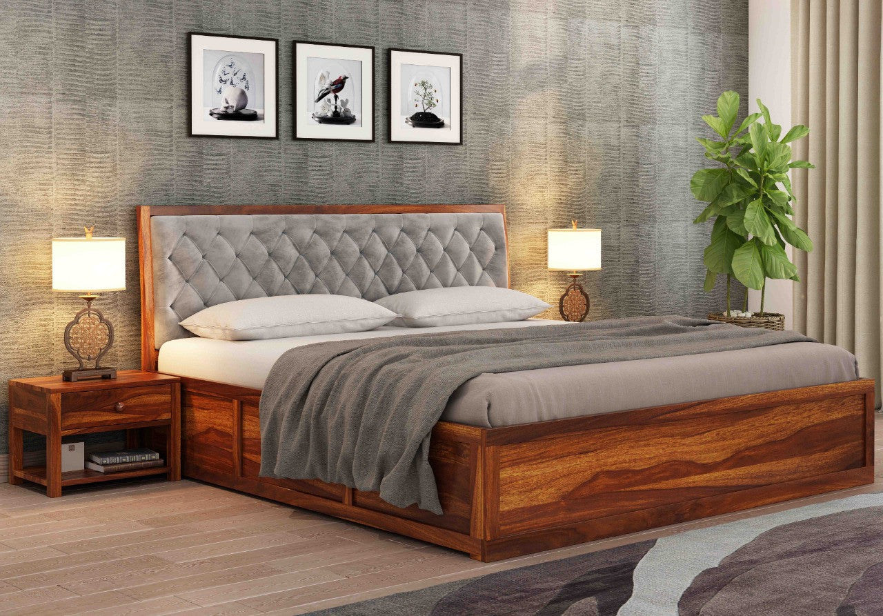Craft D Art Sheesham Wood King Size Bed With Storage (Honey Finish)