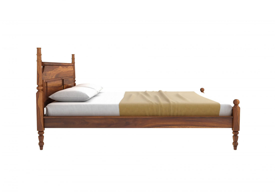 Craft D Art Sheesham Wood Queen Size Bed Without Storage (Honey Finish)