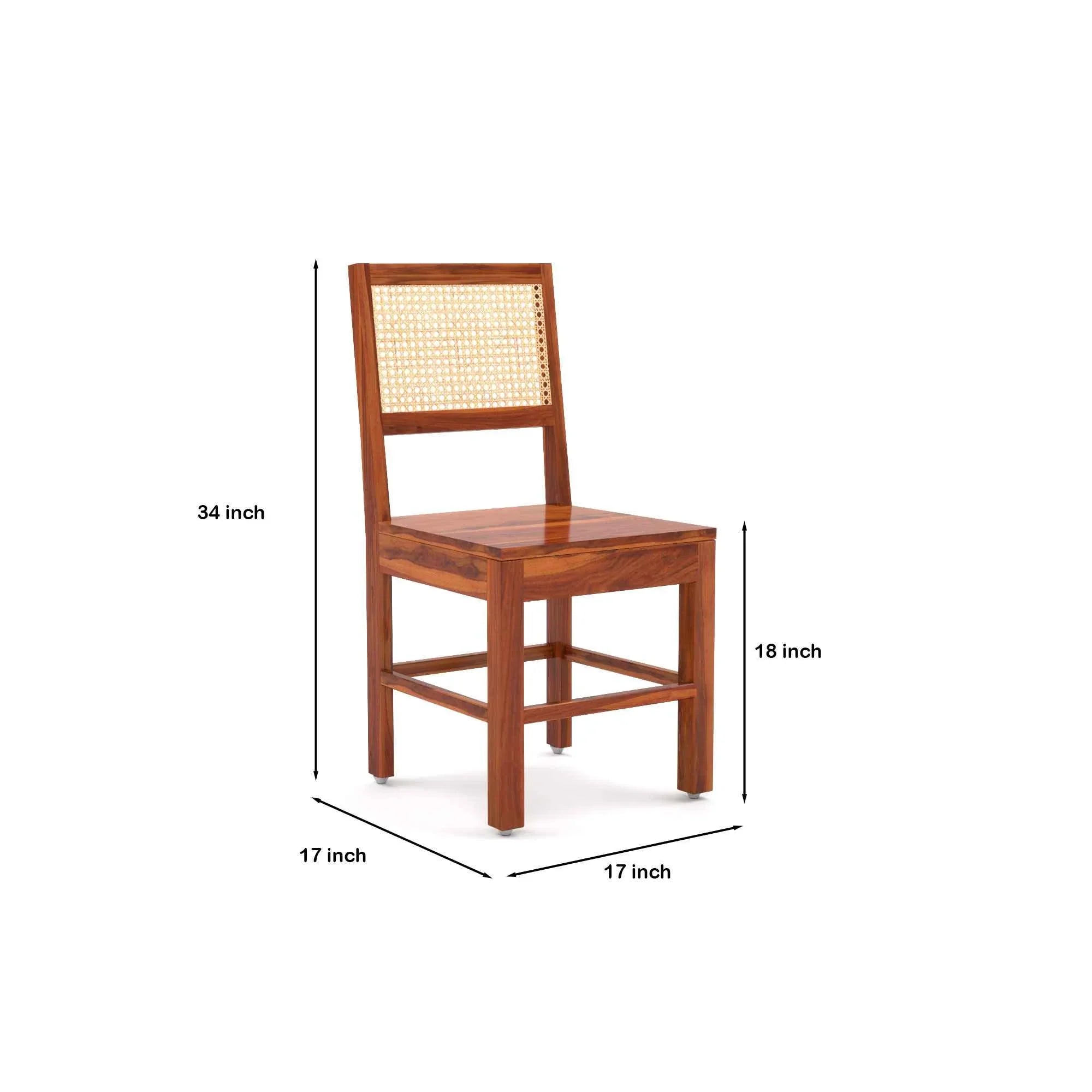 Craft D Art Solid Wood 4 Seater Dining Table Set with Rattan Chairs