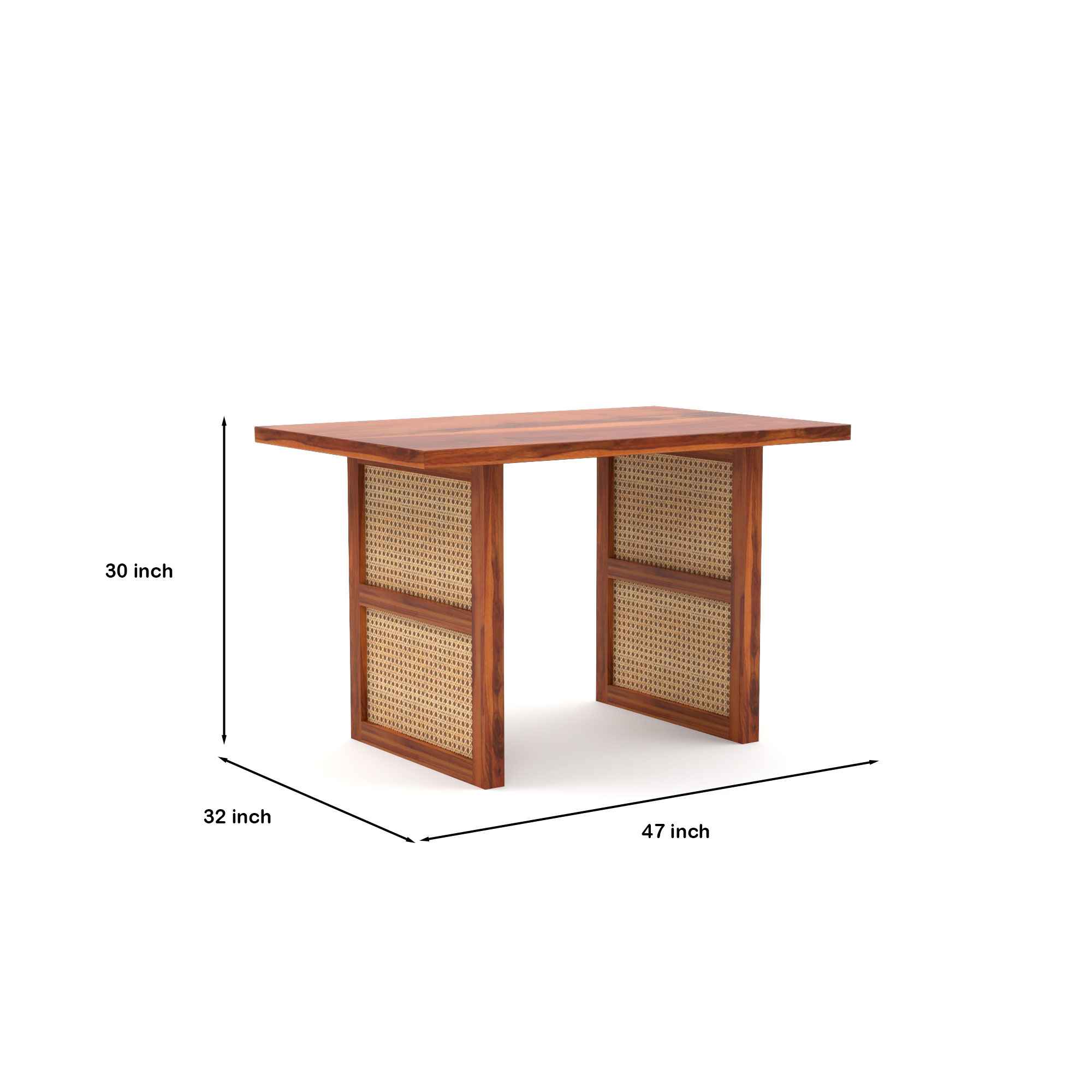 Craft D Art Solid Wood 4 Seater Dining Table Set with Rattan Chairs