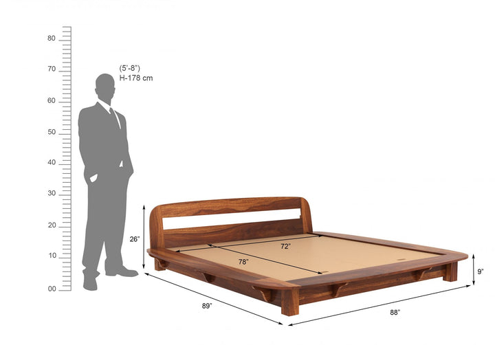 Craft D Art Sheesham Wood King Size Bed Without Storage (Honey Finish)