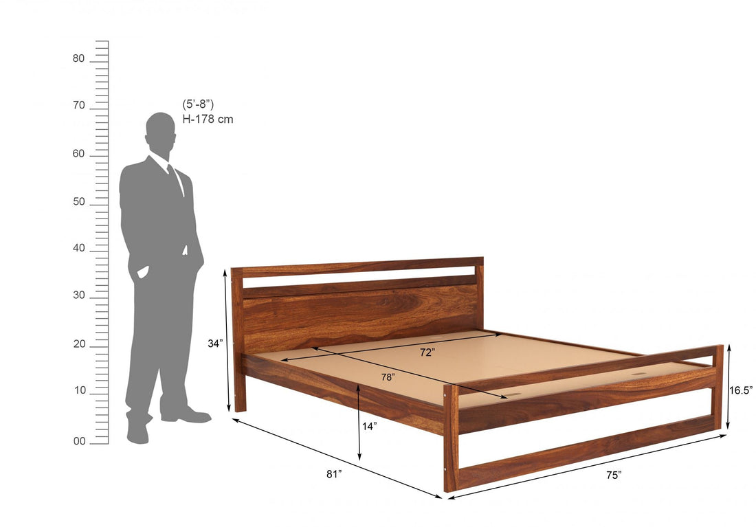 Oraxen Sheesham Wood King Size Bed Without Storage (Honey Finish)