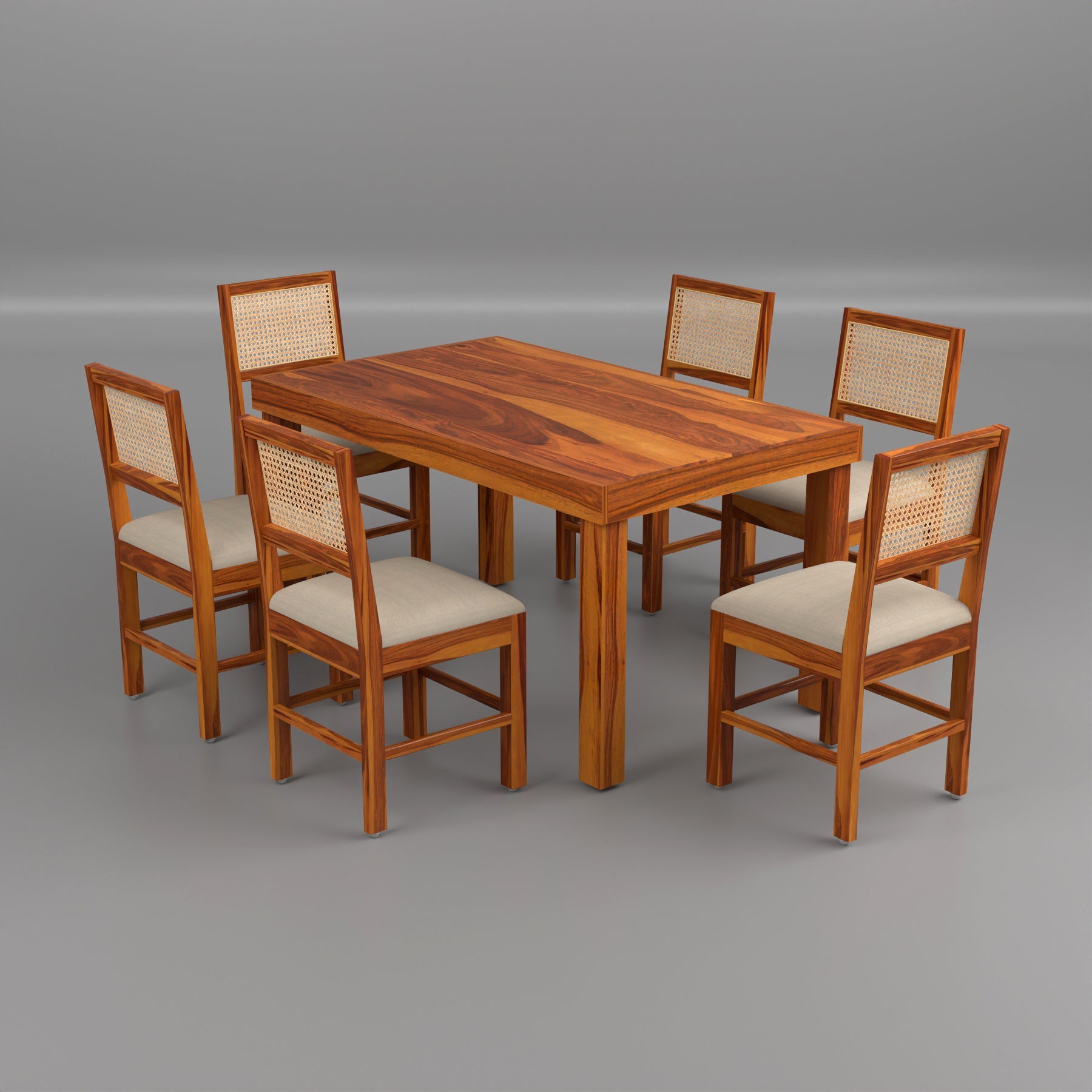 Uldaris Sheesham Wood Dining Set 6 Seater (Honey Finish)