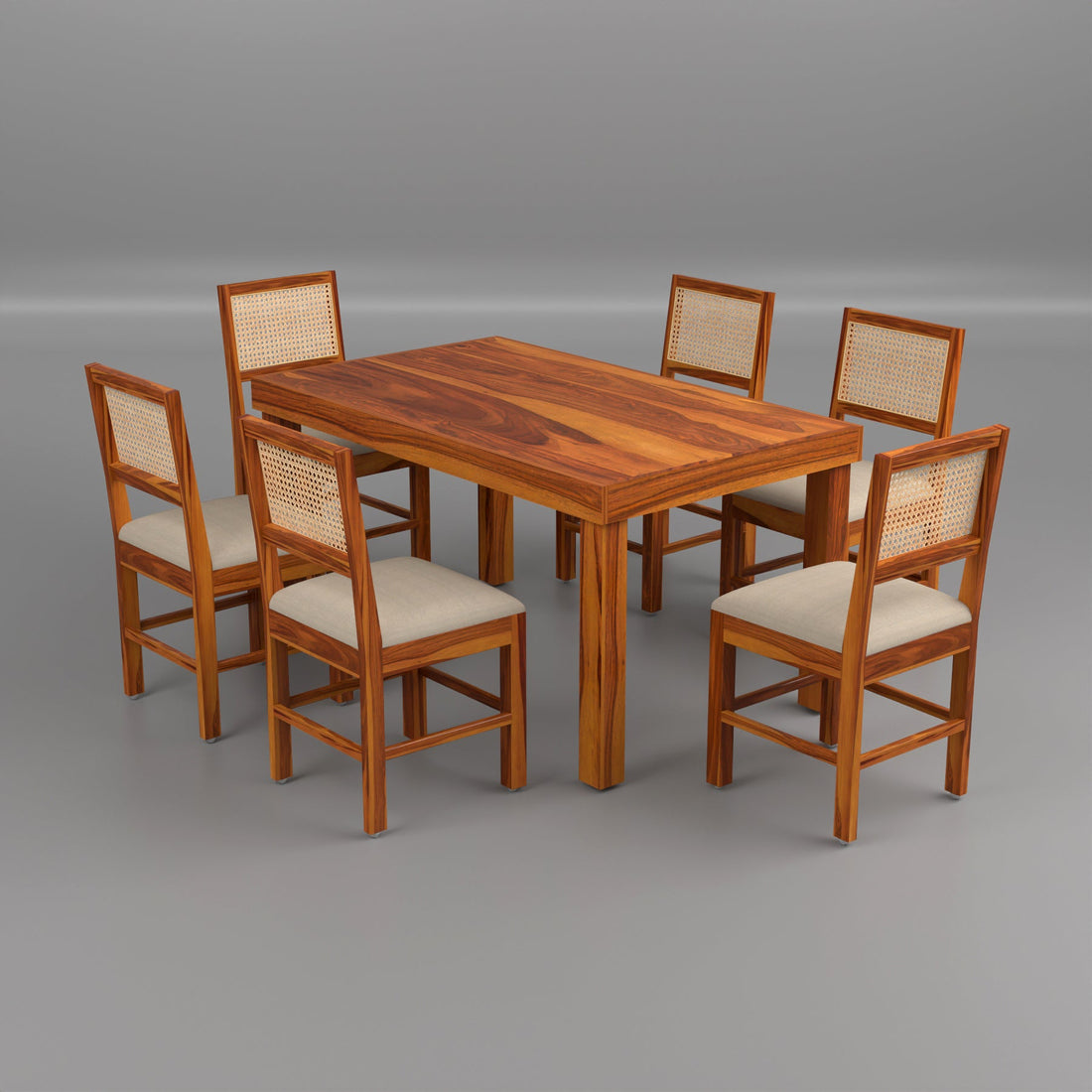 Uldaris Sheesham Wood Dining Set 6 Seater (Honey Finish)