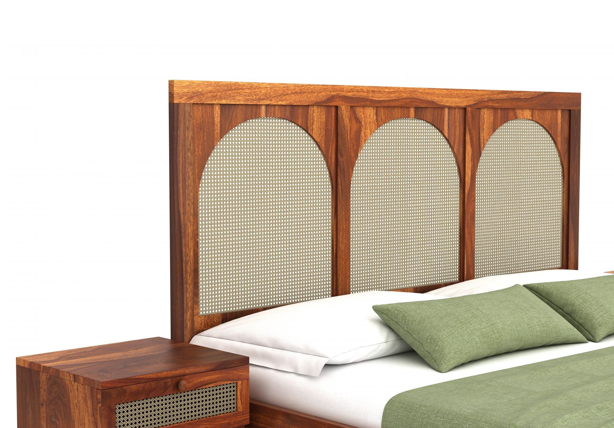 Craft D Art Sheesham Wood Queen Size Bed Without Storage (Honey Finish)