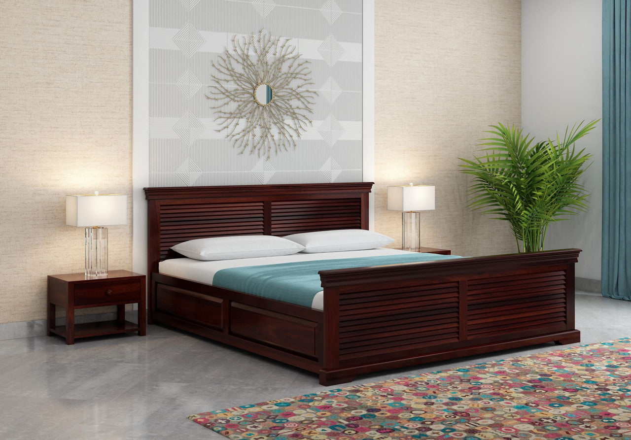 Craft D Art Sheesham Wood King Size Bed With Storage (Walnut Finish)