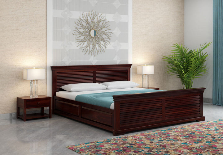 Craft D Art Sheesham Wood King Size Bed with Storage (Mahogany Finish)