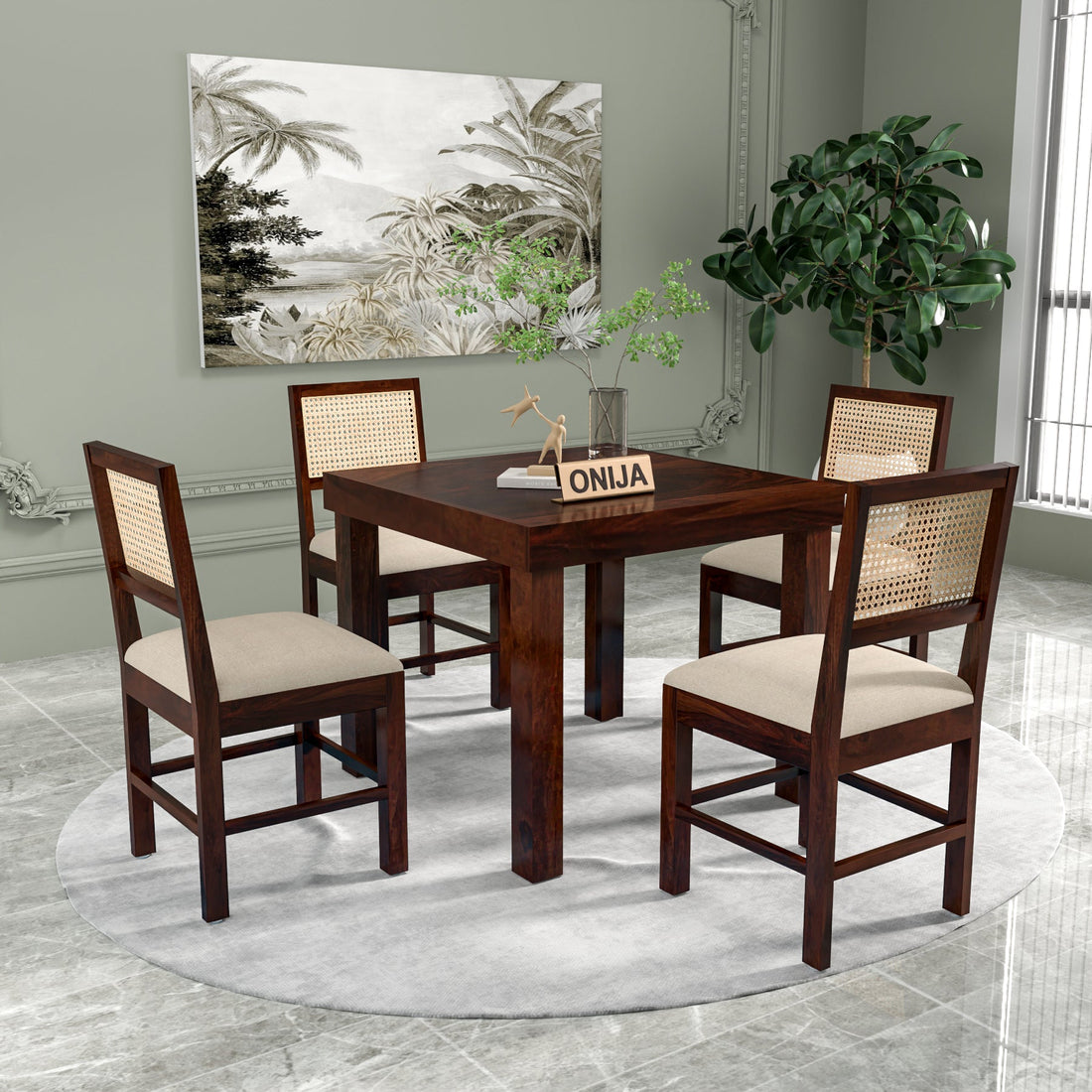 Uldaris Sheesham Wood Dining Set 4 Seater (Walnut Finish)