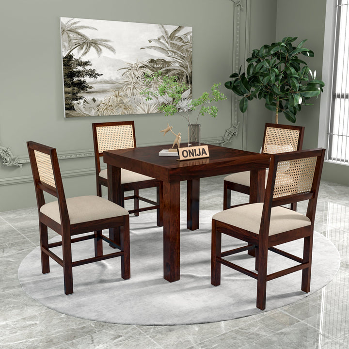 Uldaris Sheesham Wood Dining Set 4 Seater (Walnut Finish)
