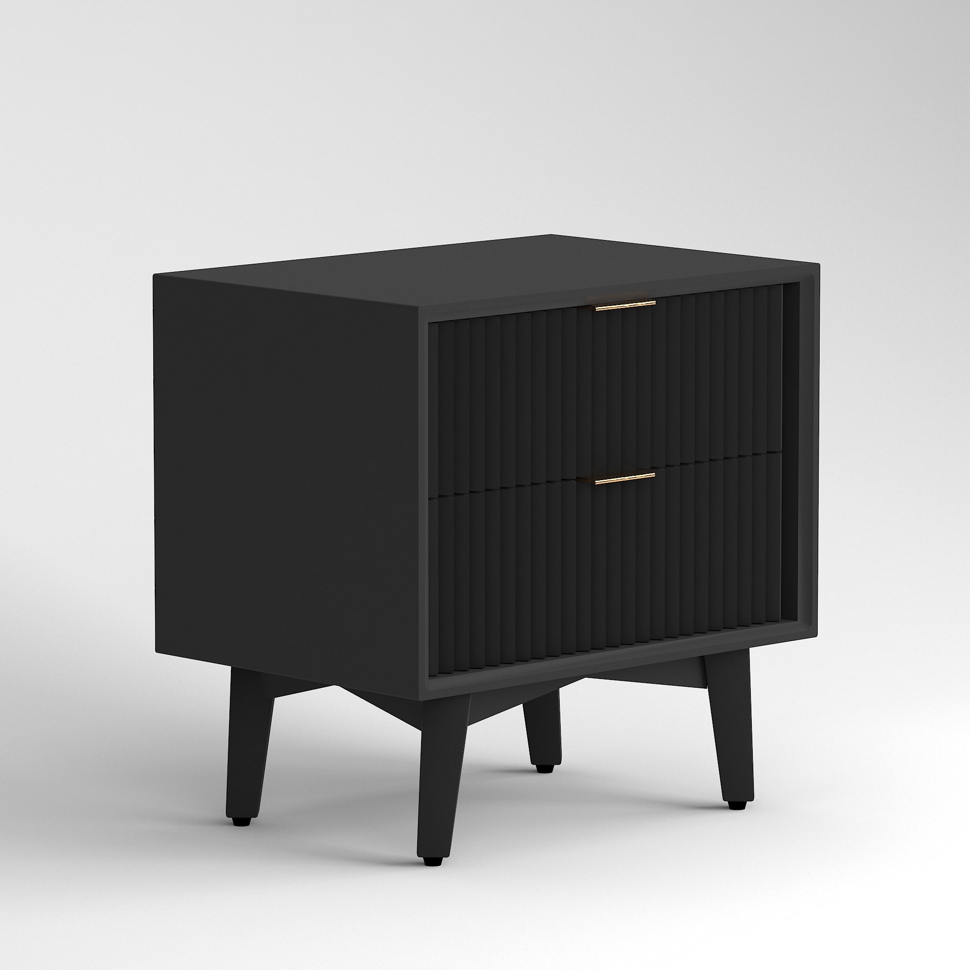Black Fluted Bedside Table with 2 Drawers — Modern Scandinavian Style