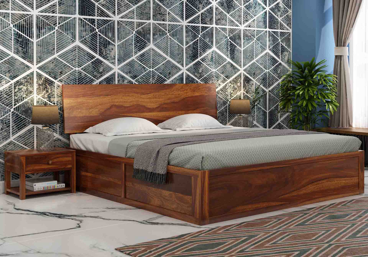 Craft D Art Sheesham Wood King Size Bed With Storage (Honey Finish)
