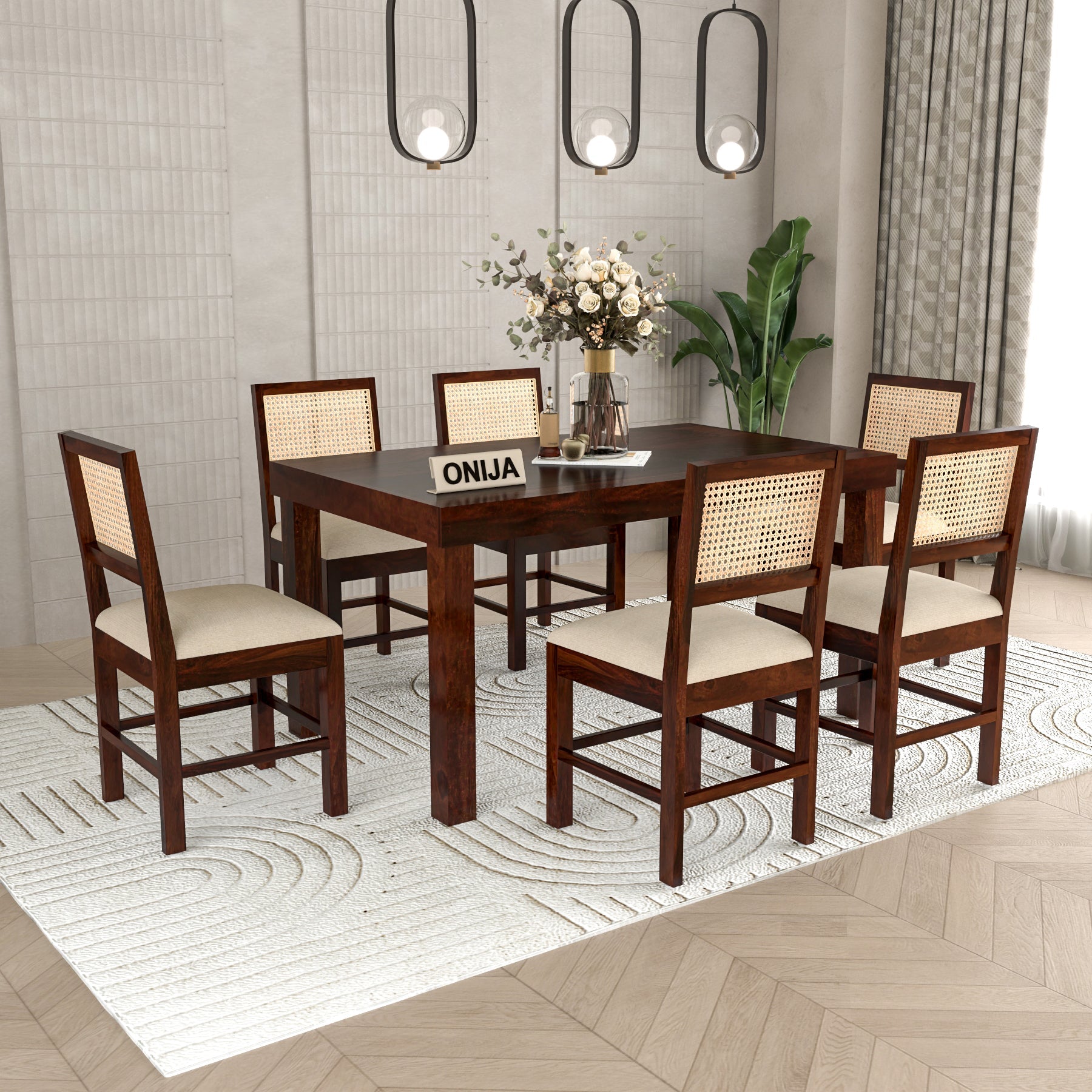 Uldaris Sheesham Wood Dining Set 6 Seater (Walnut Finish)