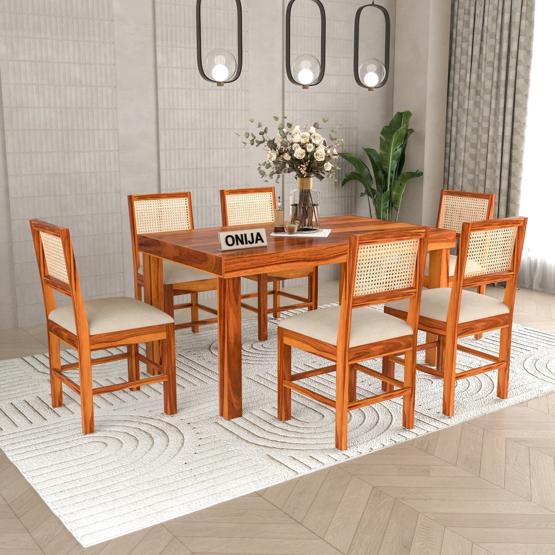 Uldaris Sheesham Wood Dining Set 6 Seater (Honey Finish)
