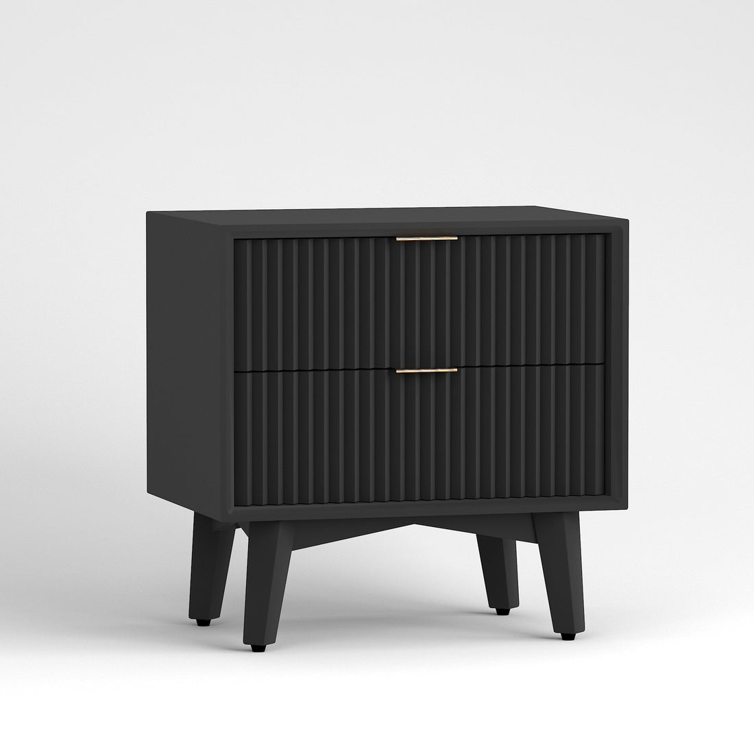 Black Fluted Bedside Table with 2 Drawers — Modern Scandinavian Style