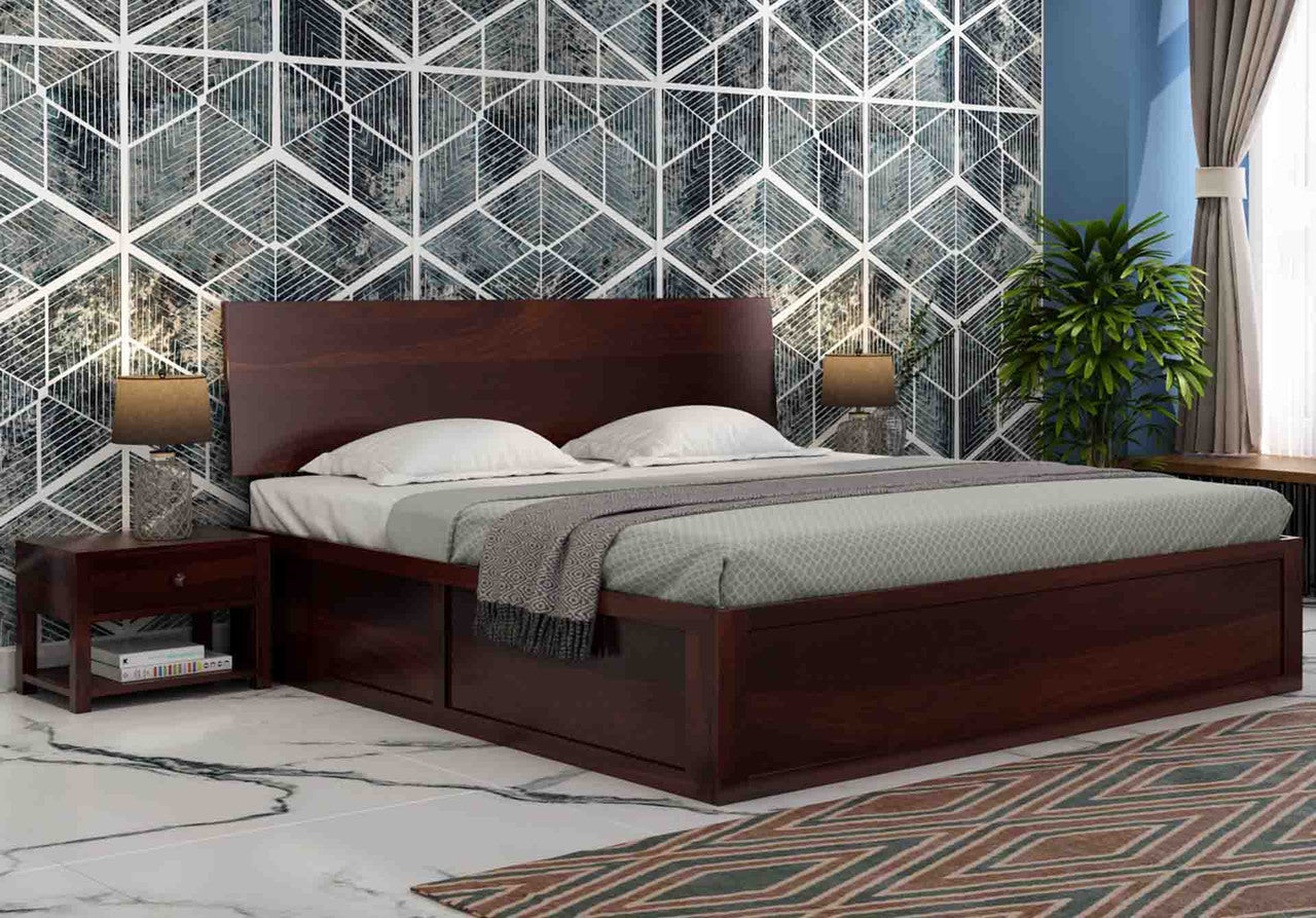Craft D Art Sheesham Wood King Size Bed With Storage (Walnut Finish)