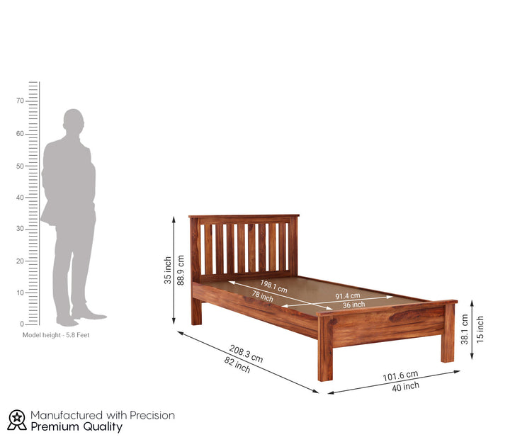 Craft D Art Sheesham Wood Single Bed Without Storage (Honey Finish)