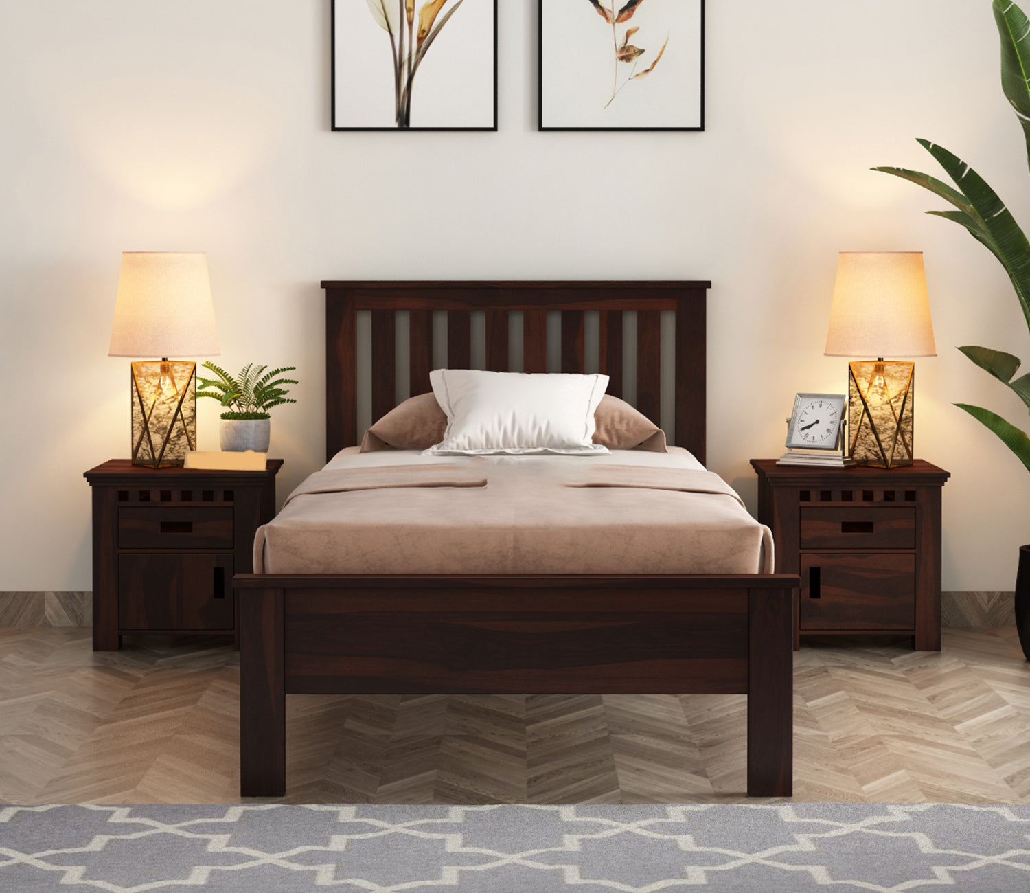 Craft D Art Sheesham Wood Single Bed Without Storage (Walnut Finish)