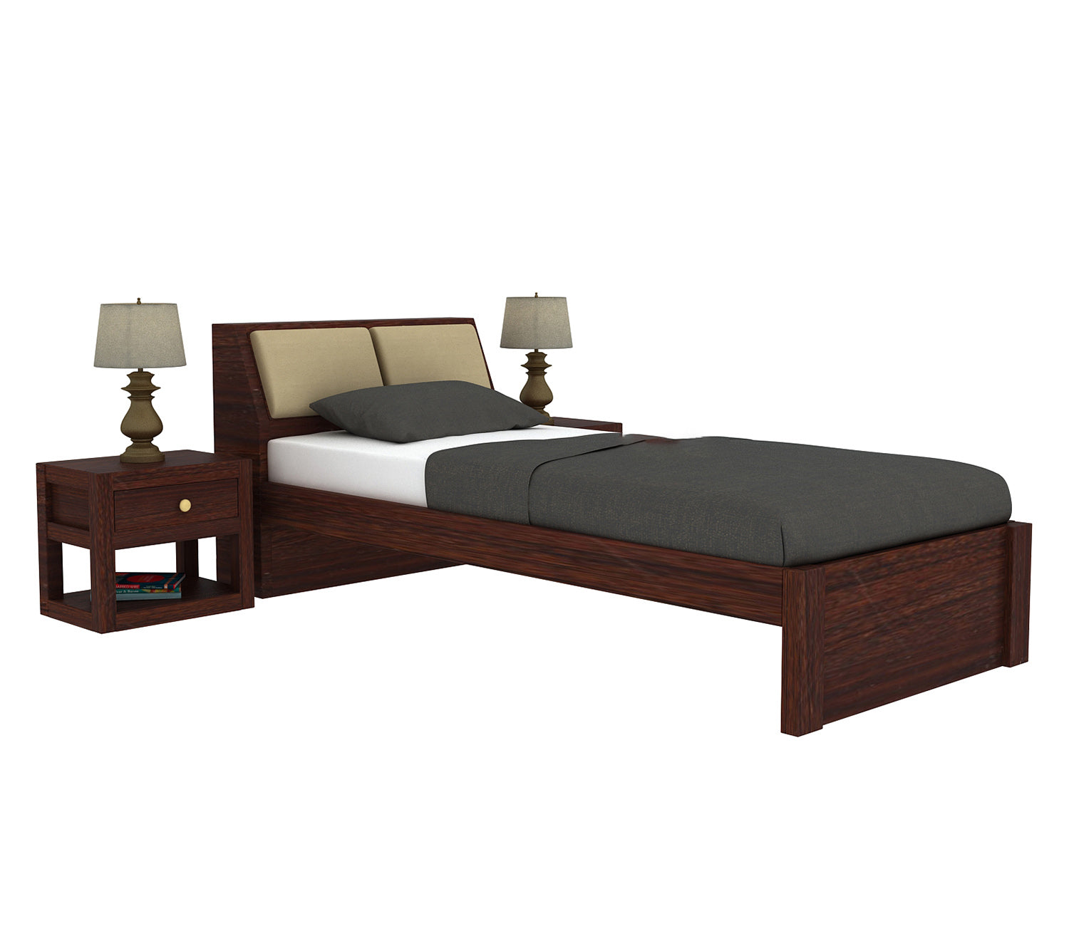 Craft D Art Sheesham Wood Single Bed Without Storage (Walnut Finish)