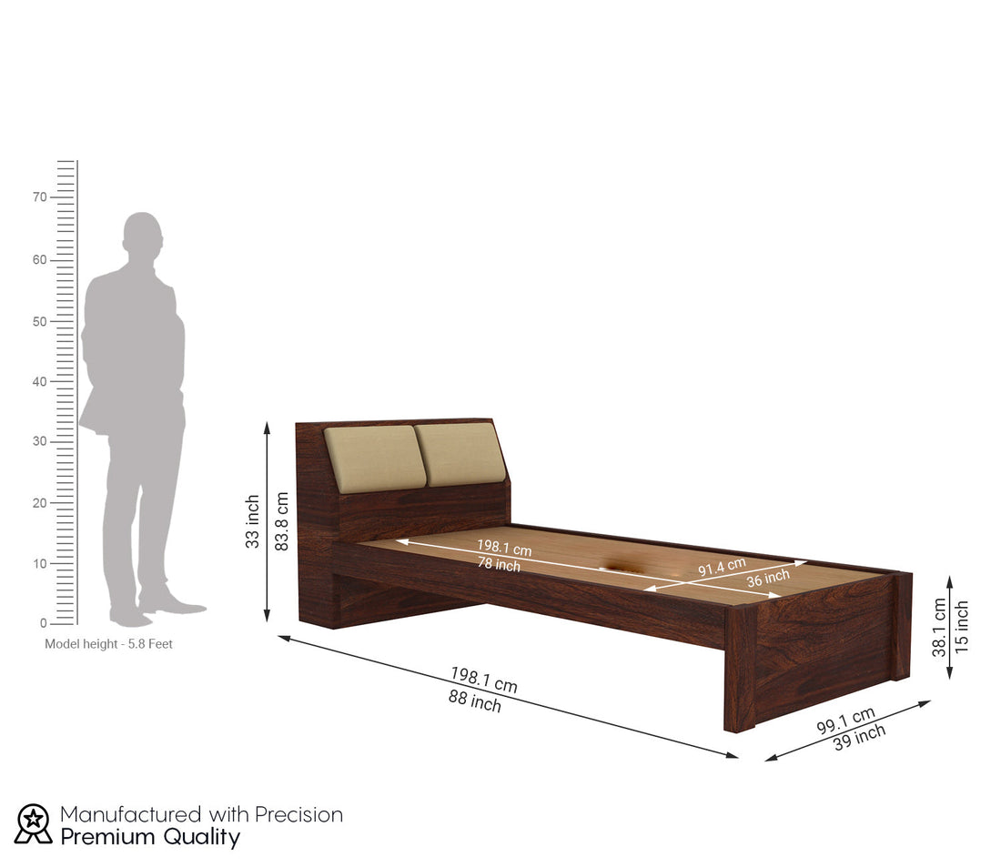 Craft D Art Sheesham Wood Single Bed Without Storage (Walnut Finish)