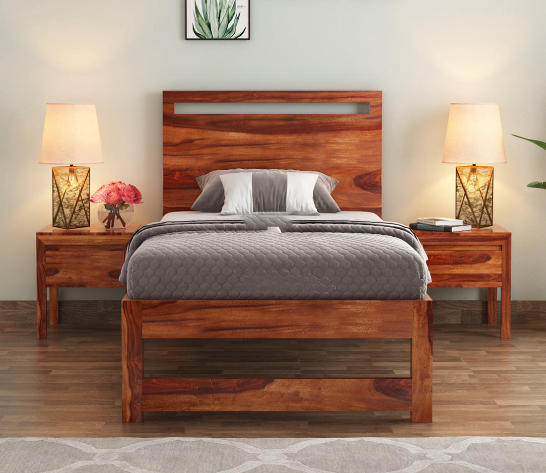 Craft D Art Sheesham Wood Single Bed Without Storage (Honey Finish)