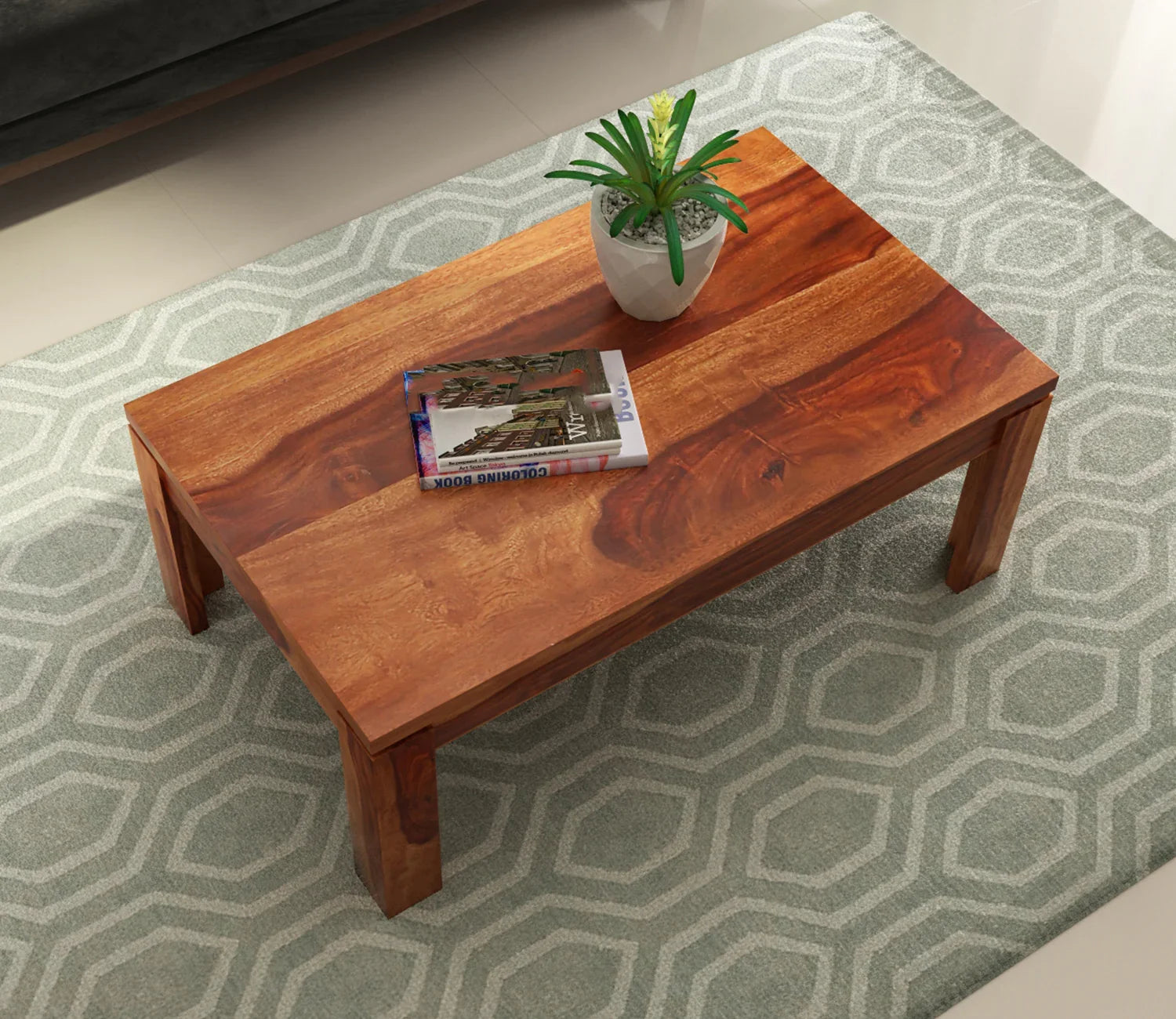 Craft D Art Sheesham Wood Center Table (Honey Finish)