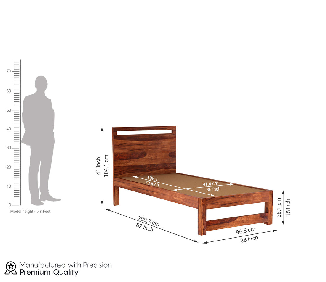Craft D Art Sheesham Wood Single Bed Without Storage (Honey Finish)