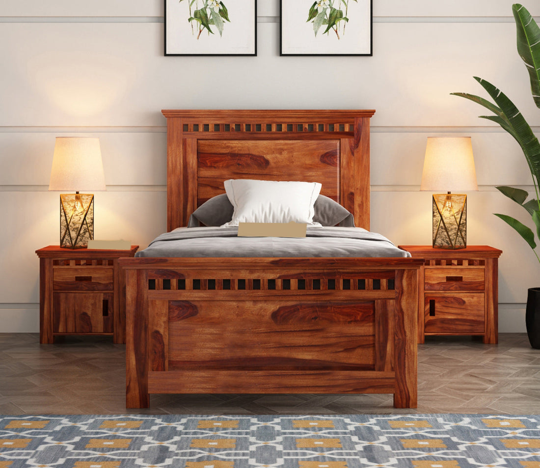 Craft D Art Sheesham Wood Single Bed Without Storage (Honey Finish)