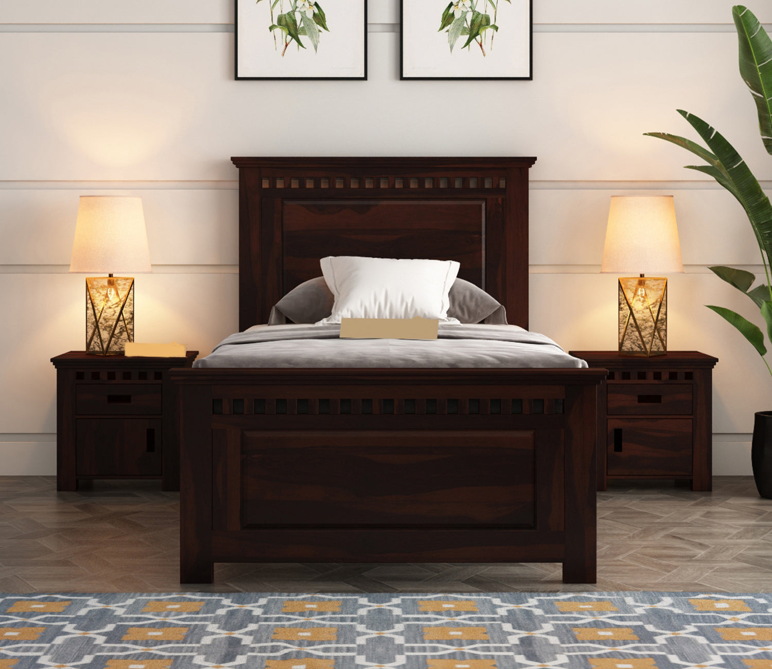 Craft D Art Sheesham Wood Single Bed Without Storage (Walnut Finish)