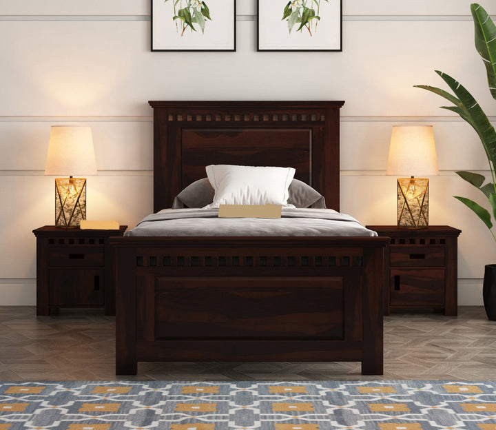 Craft D Art Sheesham Wood Single Bed Without Storage (Walnut Finish)