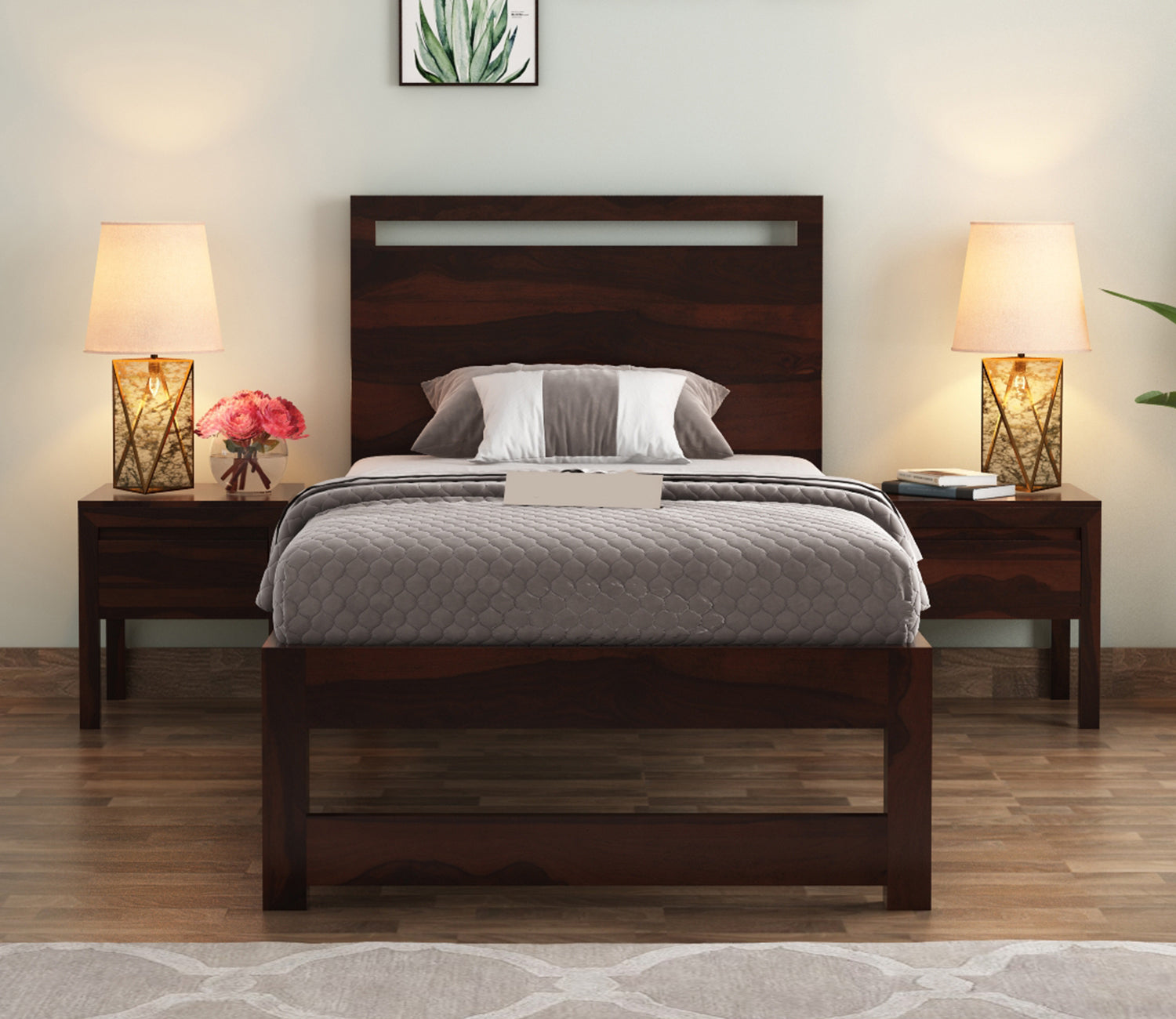 Craft D Art Sheesham Wood Single Bed Without Storage (Walnut Finish)