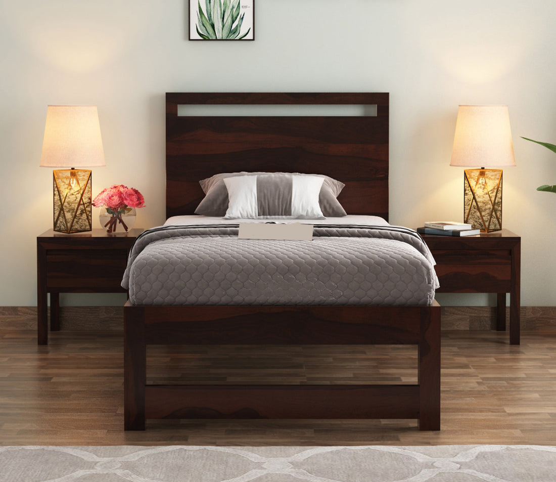 Craft D Art Sheesham Wood Single Bed Without Storage (Walnut Finish)