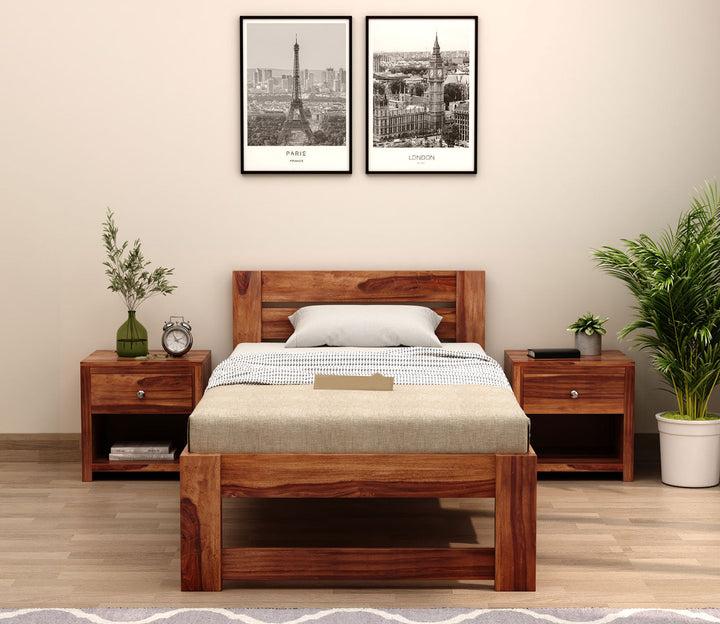 Craft D Art Sheesham Wood Single Bed Without Storage (Honey Finish)