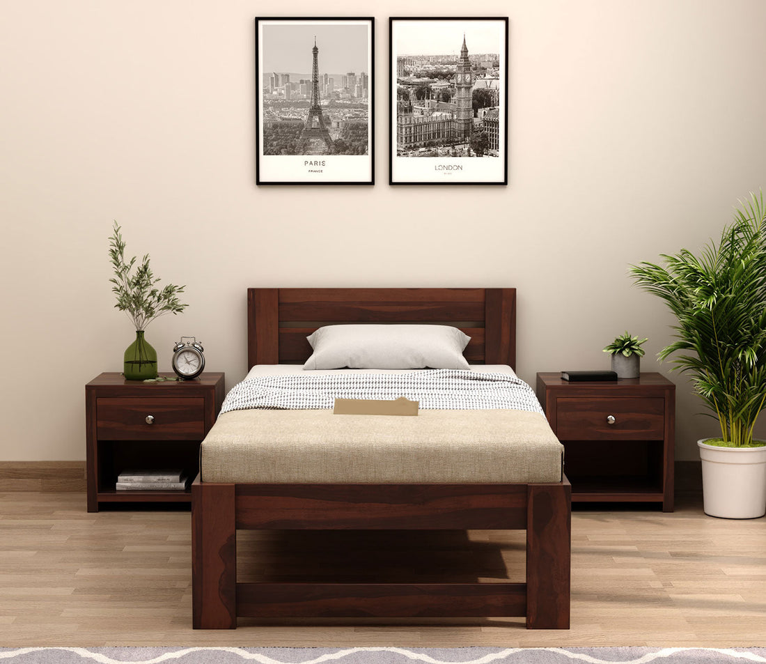 Craft D Art Sheesham Wood Single Bed Without Storage (Walnut Finish)
