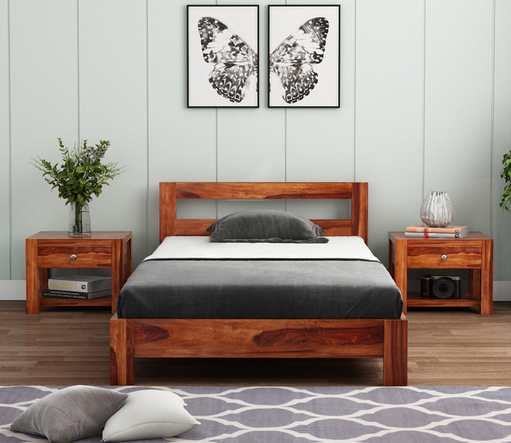 Craft D Art Sheesham Wood Single Bed Without Storage (Honey Finish)
